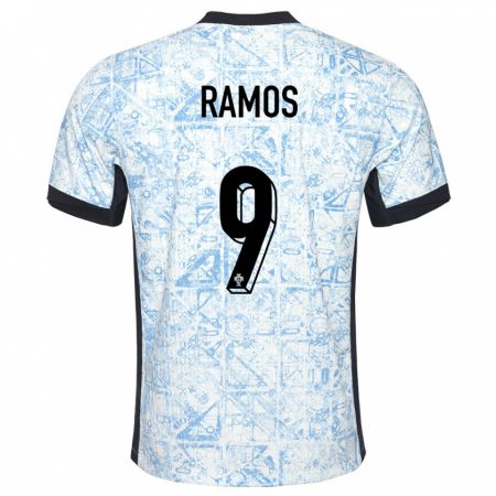 Kandiny Kinderen Portugal Goncalo Ramos #9 Crème Blauw Uitshirt Uittenue 24-26 T-Shirt België