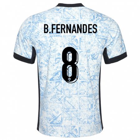 Kandiny Kinderen Portugal Bruno Fernandes #8 Crème Blauw Uitshirt Uittenue 24-26 T-Shirt België