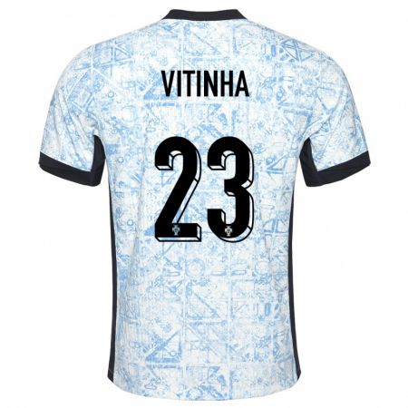 Kandiny Kinder Portugal Vitinha #23 Cremeblau Auswärtstrikot Trikot 24-26 T-Shirt Österreich