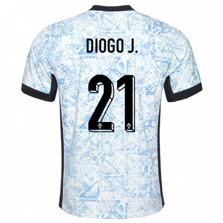 Kandiny Kinderen Portugal Diogo Jota #21 Crème Blauw Uitshirt Uittenue 24-26 T-Shirt