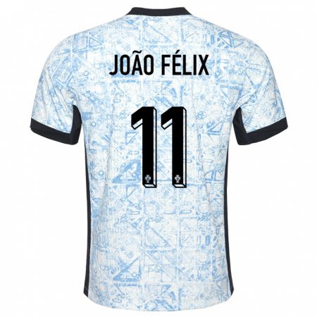 Kandiny Kinder Portugal Joao Felix #11 Cremeblau Auswärtstrikot Trikot 24-26 T-Shirt Österreich