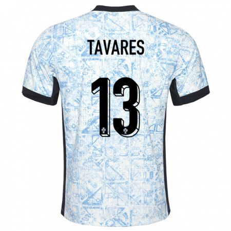 Kandiny Kinder Portugal Nuno Tavares #13 Cremeblau Auswärtstrikot Trikot 24-26 T-Shirt Österreich