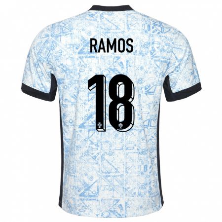 Kandiny Kinderen Portugal Goncalo Ramos #18 Crème Blauw Uitshirt Uittenue 24-26 T-Shirt België