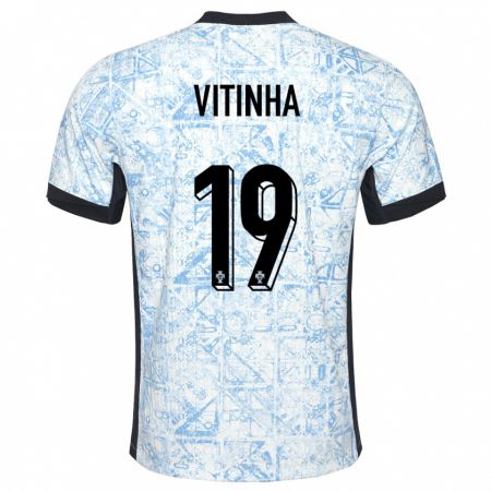 Kandiny Kinder Portugal Vitinha #19 Cremeblau Auswärtstrikot Trikot 24-26 T-Shirt Österreich