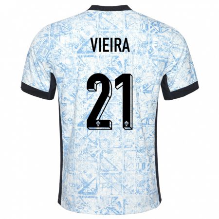 Kandiny Kinder Portugal Fabio Vieira #21 Cremeblau Auswärtstrikot Trikot 24-26 T-Shirt Österreich