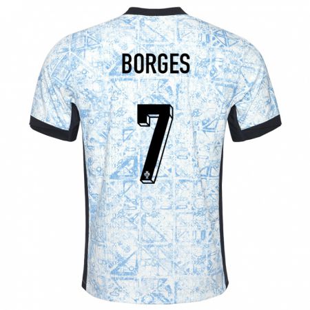 Kandiny Kinder Portugal Carlos Borges #7 Cremeblau Auswärtstrikot Trikot 24-26 T-Shirt Österreich