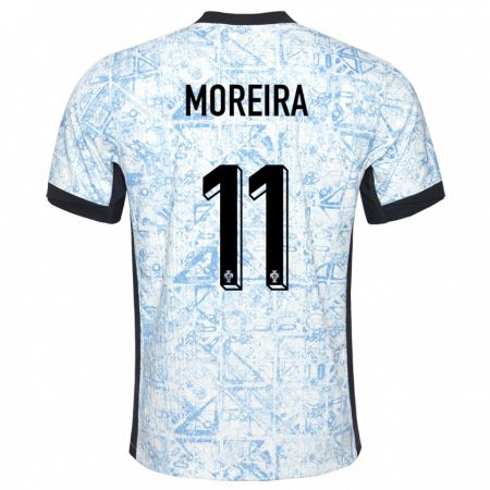 Kandiny Kinder Portugal Diego Moreira #11 Cremeblau Auswärtstrikot Trikot 24-26 T-Shirt Österreich