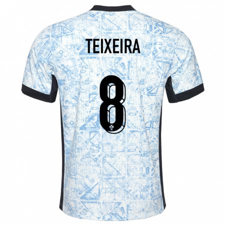 Kandiny Kinder Portugal Joao Teixeira #8 Cremeblau Auswärtstrikot Trikot 24-26 T-Shirt Österreich