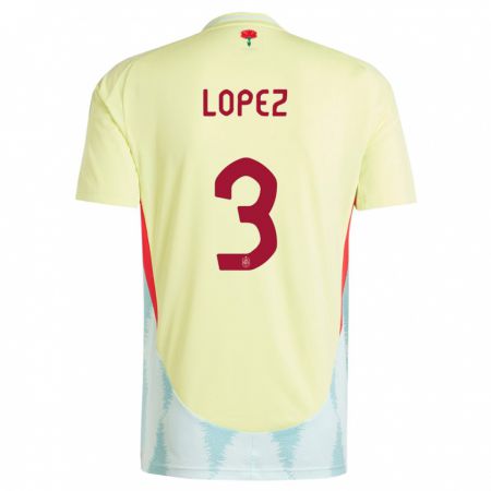 Kandiny Bambino Maglia Spagna Juan Lopez #3 Giallo Kit Gara Away 24-26 Maglietta