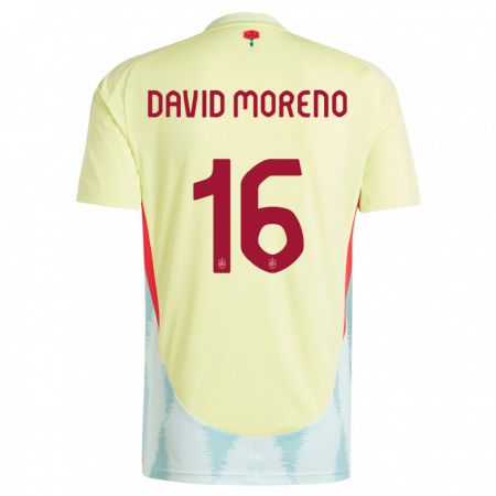 Kandiny Bambino Maglia Spagna Antonio David Moreno #16 Giallo Kit Gara Away 24-26 Maglietta