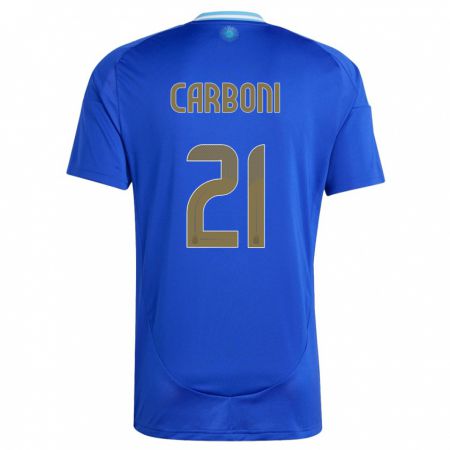 Kandiny Bambino Maglia Argentina Valentin Carboni #21 Blu Kit Gara Away 24-26 Maglietta