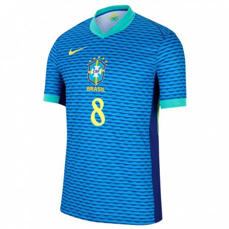 Kandiny Kinder Brasilien Lucas Paqueta #8 Blau Auswärtstrikot Trikot 24-26 T-Shirt Österreich