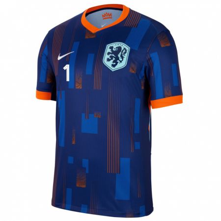 Kandiny Bambino Maglia Paesi Bassi Daphne Van Domselaar #1 Blu Kit Gara Away 24-26 Maglietta