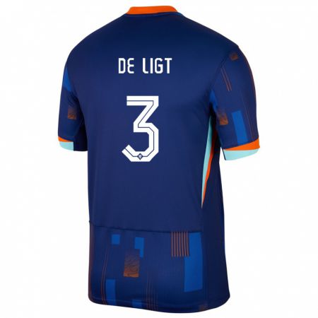 Kandiny Kinderen Nederland Matthijs De Ligt #3 Blauw Uitshirt Uittenue 24-26 T-Shirt