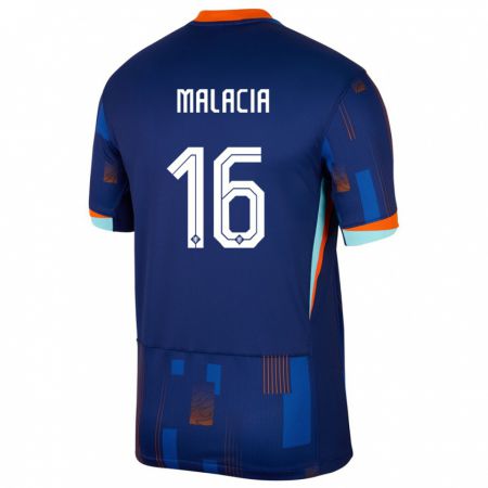 Kandiny Bambino Maglia Paesi Bassi Tyrell Malacia #16 Blu Kit Gara Away 24-26 Maglietta