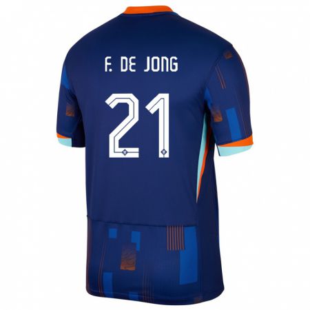 Kandiny Kinderen Nederland Frenkie De Jong #21 Blauw Uitshirt Uittenue 24-26 T-Shirt