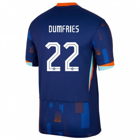 Kandiny Niño Camiseta Países Bajos Denzel Dumfries #22 Azul 2ª Equipación 24-26 La Camisa