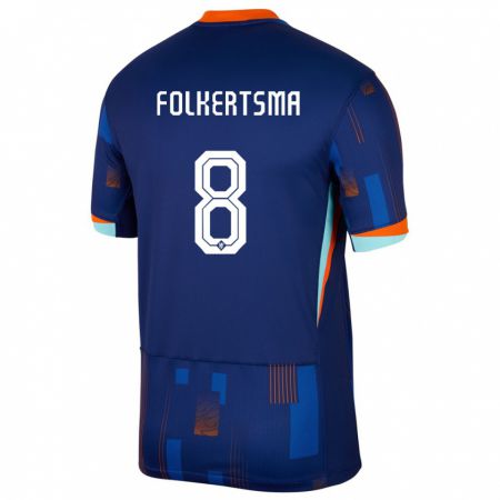 Kandiny Bambino Maglia Paesi Bassi Sisca Folkertsma #8 Blu Kit Gara Away 24-26 Maglietta