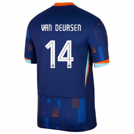 Kandiny Bambino Maglia Paesi Bassi Eva Van Deursen #14 Blu Kit Gara Away 24-26 Maglietta