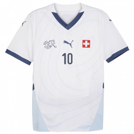 Kandiny Kinder Schweiz Granit Xhaka #10 Weiß Auswärtstrikot Trikot 24-26 T-Shirt Österreich