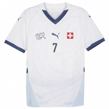 Kandiny Kinder Schweiz Riola Xhemaili #7 Weiß Auswärtstrikot Trikot 24-26 T-Shirt Österreich