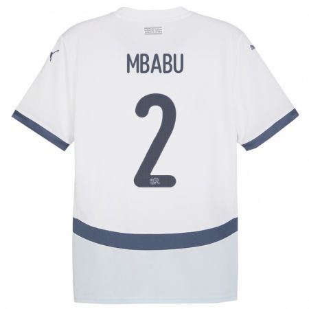 Kandiny Bambino Maglia Svizzera Kevin Mbabu #2 Bianco Kit Gara Away 24-26 Maglietta