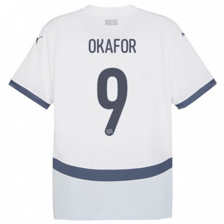 Kandiny Bambino Maglia Svizzera Noah Okafor #9 Bianco Kit Gara Away 24-26 Maglietta