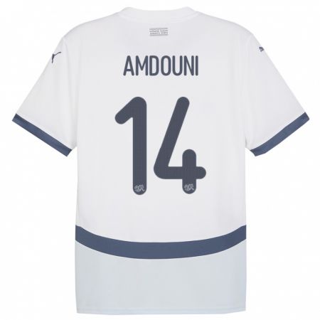 Kandiny Bambino Maglia Svizzera Mohamed Zeki Amdouni #14 Bianco Kit Gara Away 24-26 Maglietta