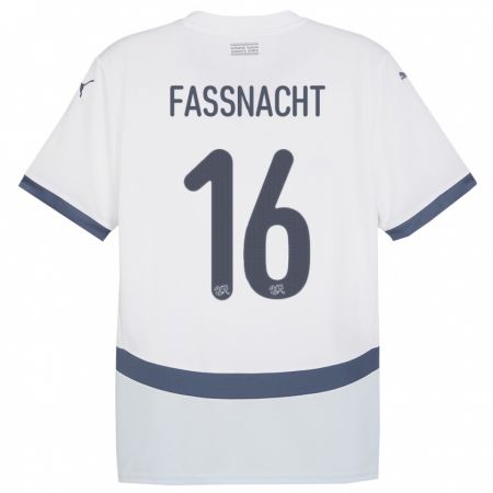 Kandiny Bambino Maglia Svizzera Christian Fassnacht #16 Bianco Kit Gara Away 24-26 Maglietta