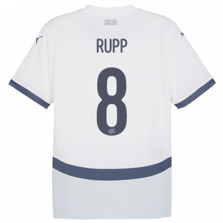 Kandiny Bambino Maglia Svizzera Noah Rupp #8 Bianco Kit Gara Away 24-26 Maglietta