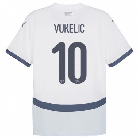 Kandiny Bambino Maglia Svizzera Mile Vukelic #10 Bianco Kit Gara Away 24-26 Maglietta