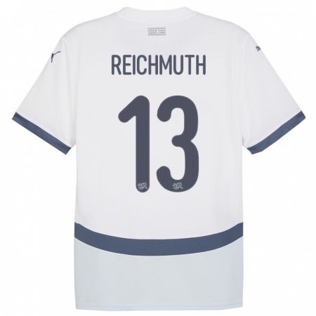 Kandiny Bambino Maglia Svizzera Miguel Reichmuth #13 Bianco Kit Gara Away 24-26 Maglietta