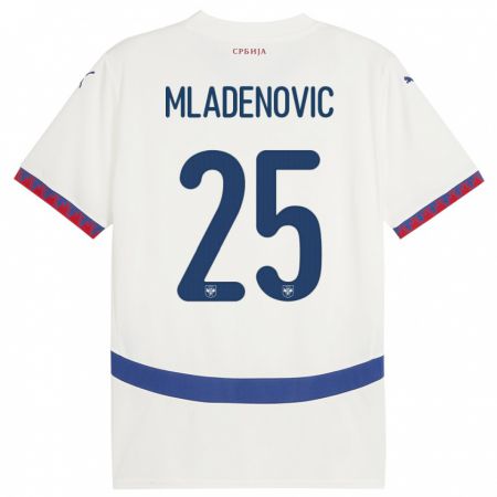 Kandiny Bambino Maglia Serbia Filip Mladenovic #25 Bianco Kit Gara Away 24-26 Maglietta