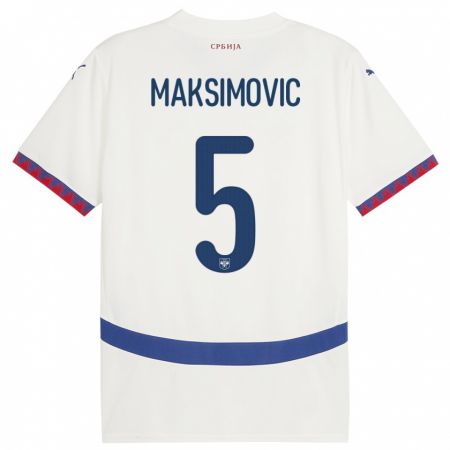 Kandiny Bambino Maglia Serbia Nemanja Maksimovic #5 Bianco Kit Gara Away 24-26 Maglietta