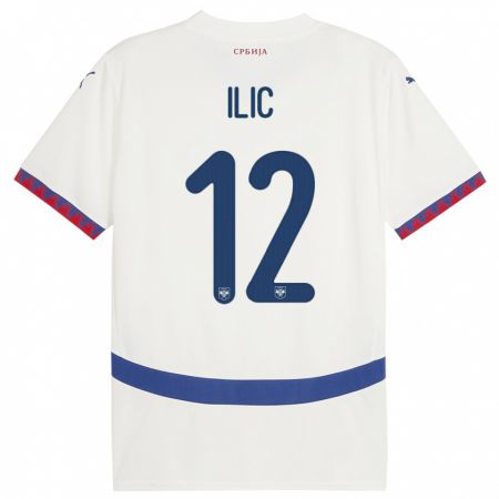 Kandiny Bambino Maglia Serbia Marko Ilic #12 Bianco Kit Gara Away 24-26 Maglietta