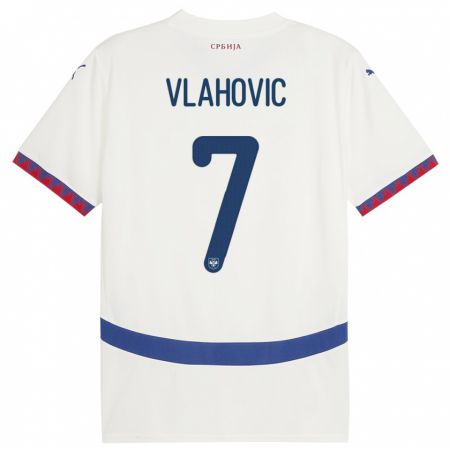 Kandiny Bambino Maglia Serbia Dusan Vlahovic #7 Bianco Kit Gara Away 24-26 Maglietta