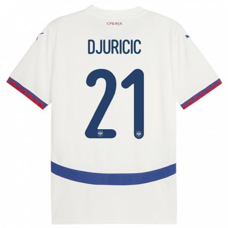 Kandiny Bambino Maglia Serbia Filip Djuricic #21 Bianco Kit Gara Away 24-26 Maglietta