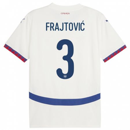 Kandiny Bambino Maglia Serbia Andela Frajtovic #3 Bianco Kit Gara Away 24-26 Maglietta