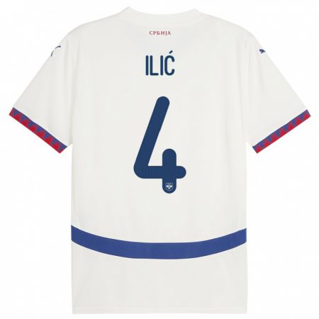 Kandiny Bambino Maglia Serbia Marija Ilic #4 Bianco Kit Gara Away 24-26 Maglietta