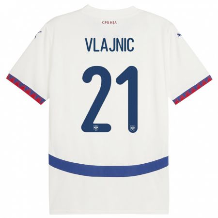 Kandiny Bambino Maglia Serbia Tyla Jay Vlajnic #21 Bianco Kit Gara Away 24-26 Maglietta