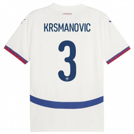 Kandiny Bambino Maglia Serbia Nemanja Krsmanovic #3 Bianco Kit Gara Away 24-26 Maglietta