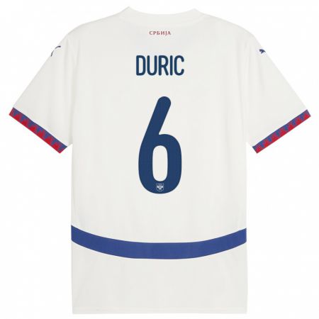 Kandiny Bambino Maglia Serbia Andrej Duric #6 Bianco Kit Gara Away 24-26 Maglietta