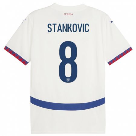 Kandiny Bambino Maglia Serbia Nikola Stankovic #8 Bianco Kit Gara Away 24-26 Maglietta