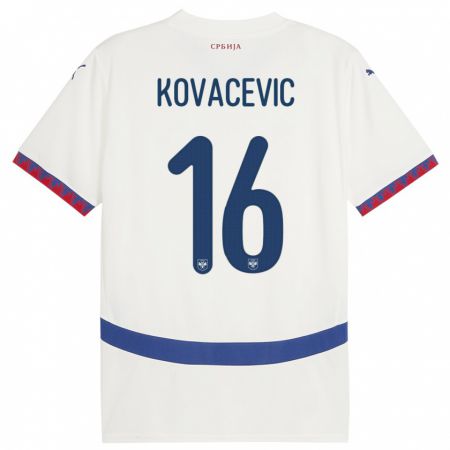 Kandiny Kinderen Servië Bojan Kovacevic #16 Wit Uitshirt Uittenue 24-26 T-Shirt