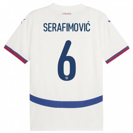 Kandiny Bambino Maglia Serbia Vojin Serafimovic #6 Bianco Kit Gara Away 24-26 Maglietta