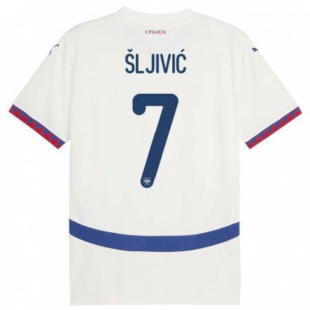 Kandiny Bambino Maglia Serbia Jovan Sljivic #7 Bianco Kit Gara Away 24-26 Maglietta