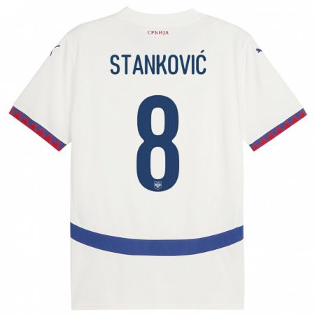 Kandiny Bambino Maglia Serbia Aleksandar Stankovic #8 Bianco Kit Gara Away 24-26 Maglietta