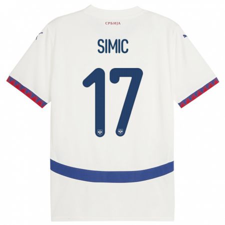 Kandiny Bambino Maglia Serbia Jan Carlo Simic #17 Bianco Kit Gara Away 24-26 Maglietta