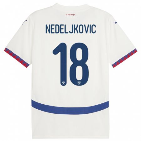 Kandiny Bambino Maglia Serbia Kosta Nedeljkovic #18 Bianco Kit Gara Away 24-26 Maglietta