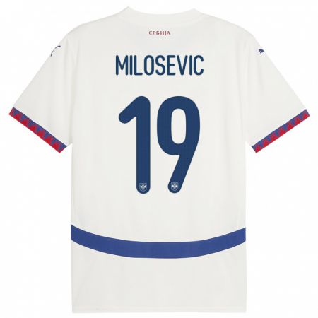 Kandiny Bambino Maglia Serbia Jovan Milosevic #19 Bianco Kit Gara Away 24-26 Maglietta